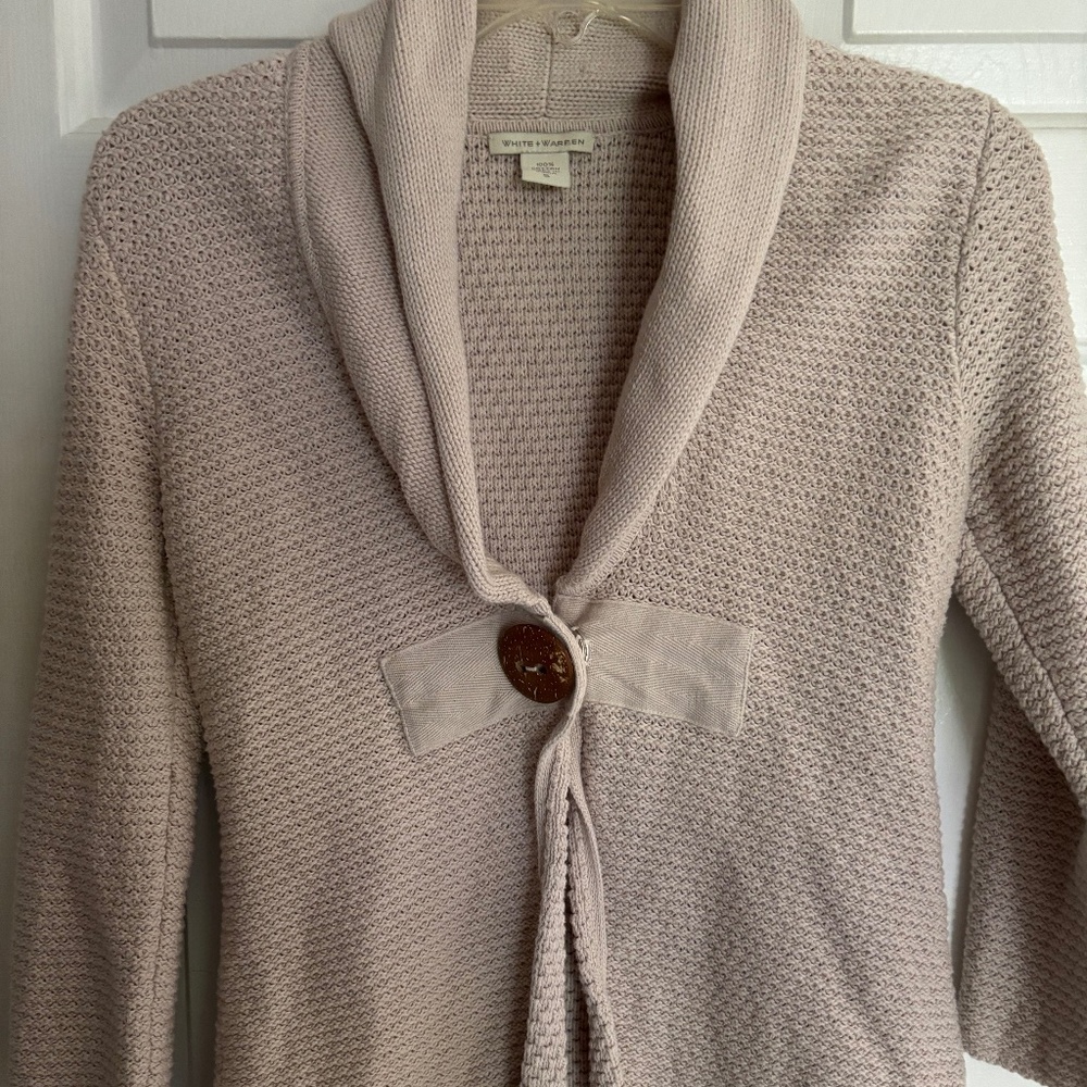 White & Warrren Biege Sweater w/Big Button Size S